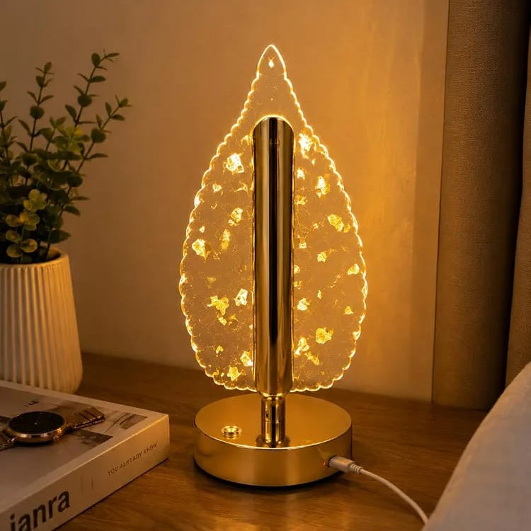 Luxury Leaf Design Crystal LED Table Lamp Gold Finish