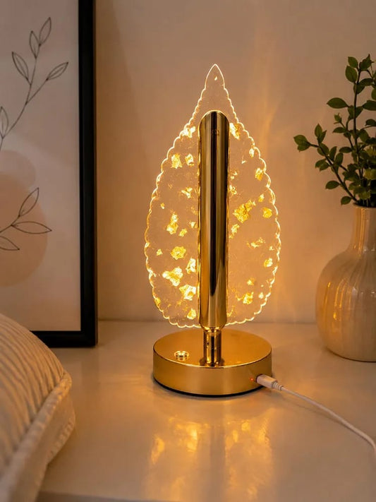 Luxury Leaf Design Crystal LED Table Lamp Gold Finish
