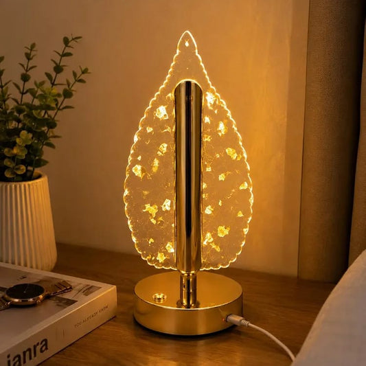 Luxury Leaf Design Crystal LED Table Lamp Gold Finish
